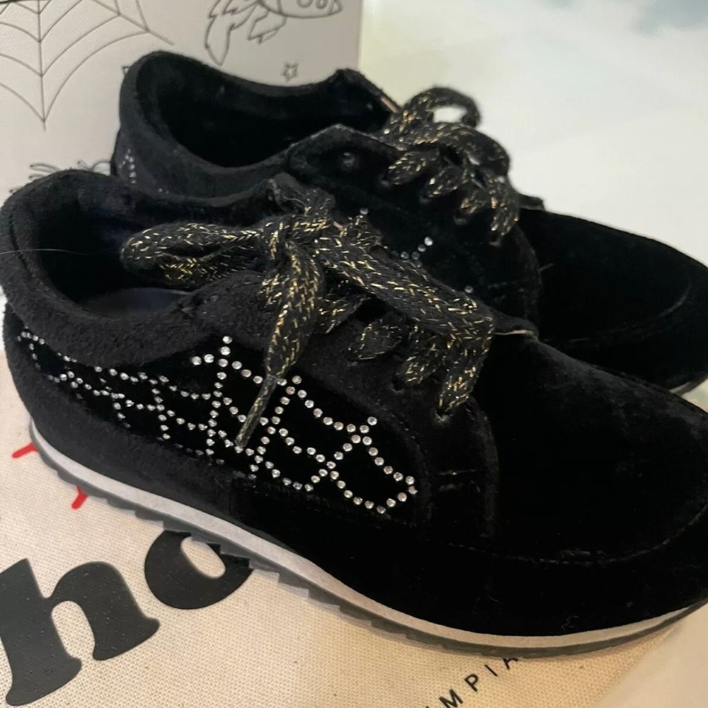 $295 Charlotte Olympia INCY GIRL Velvet Black Sneakers CRYSTALS 31 - Picture 3 of 6